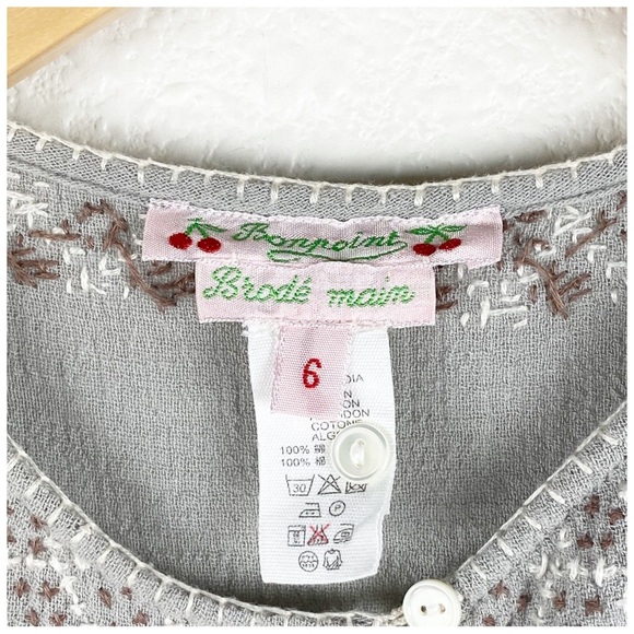 Bonpoint Brode Main Kids Gray Embroidered Dress Size 6 - Picture 6 of 9